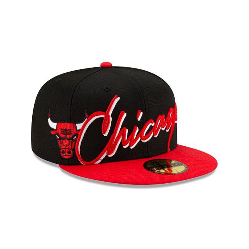 NBA Chicago Bulls Cursive 59Fifty Fitted (ZNR5427) - Black New Era Caps